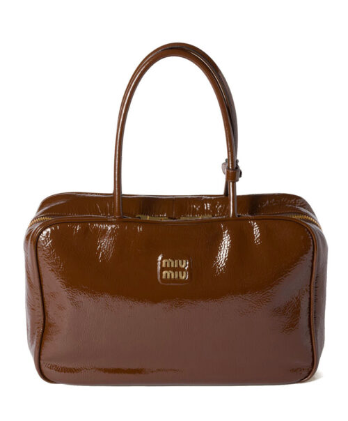 Miumiu Beau Naplak Patent Leather Bag Coffee